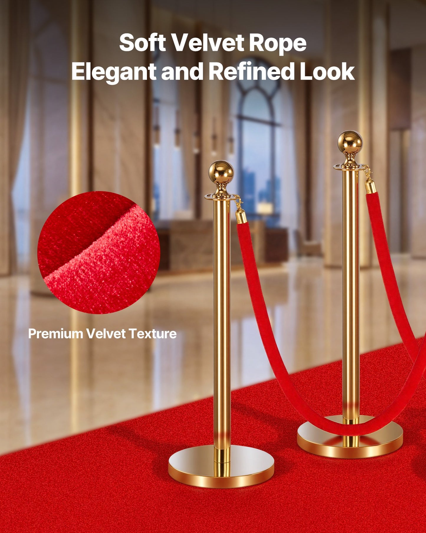 Crowd Control Ropes 4 Pack 5 Ft Velvet Barrier Ropes with Gold Hooks for Events & Theaters