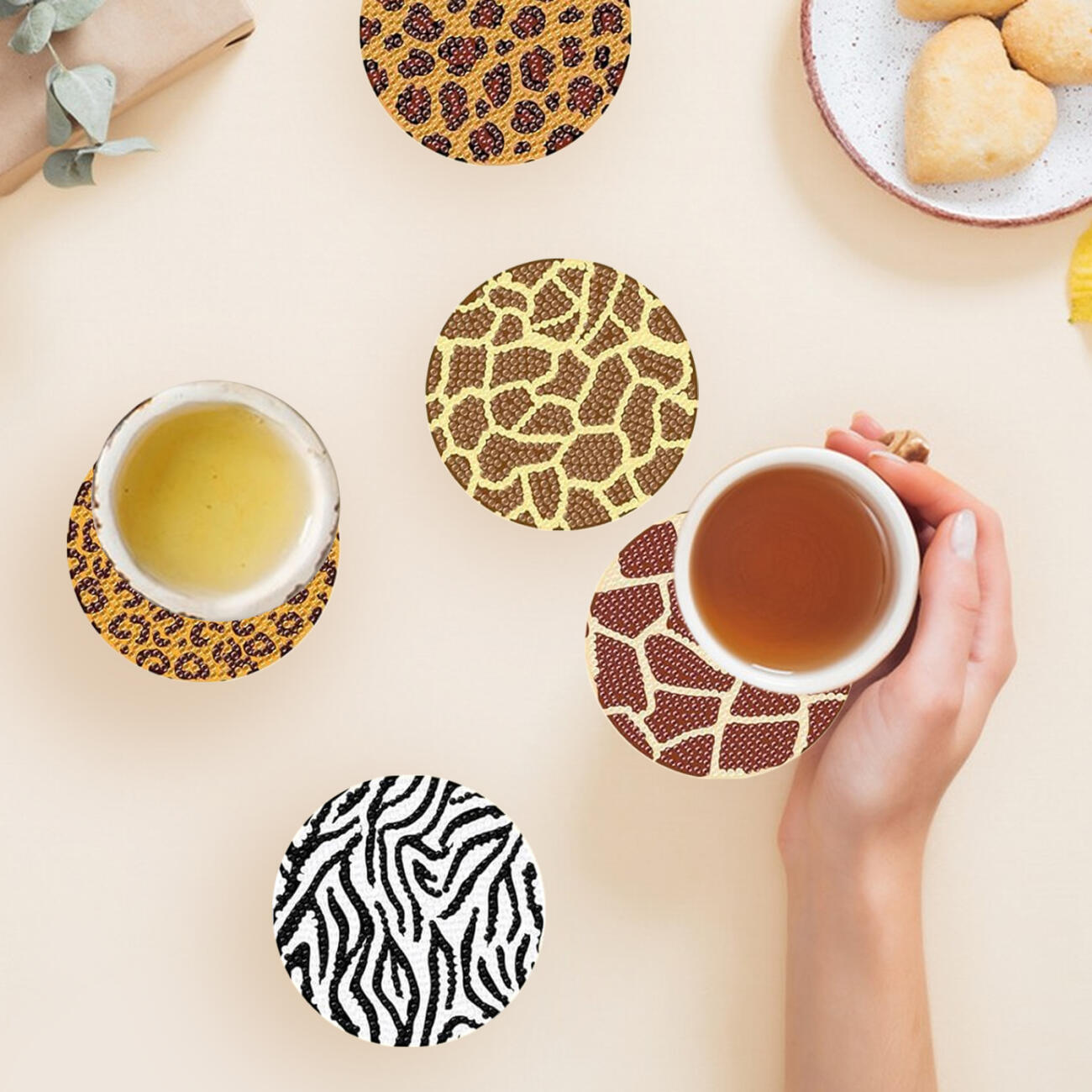 Multicolor Rhinestones Art Coasters - 8 Pcs Set