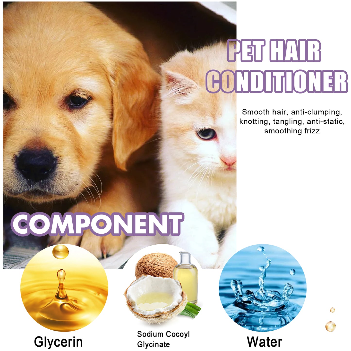 Pet Hair Conditioner for Dogs & Cats - Moisturizing Detangler, Anti-Static, Brightening Fur, 50ml Set