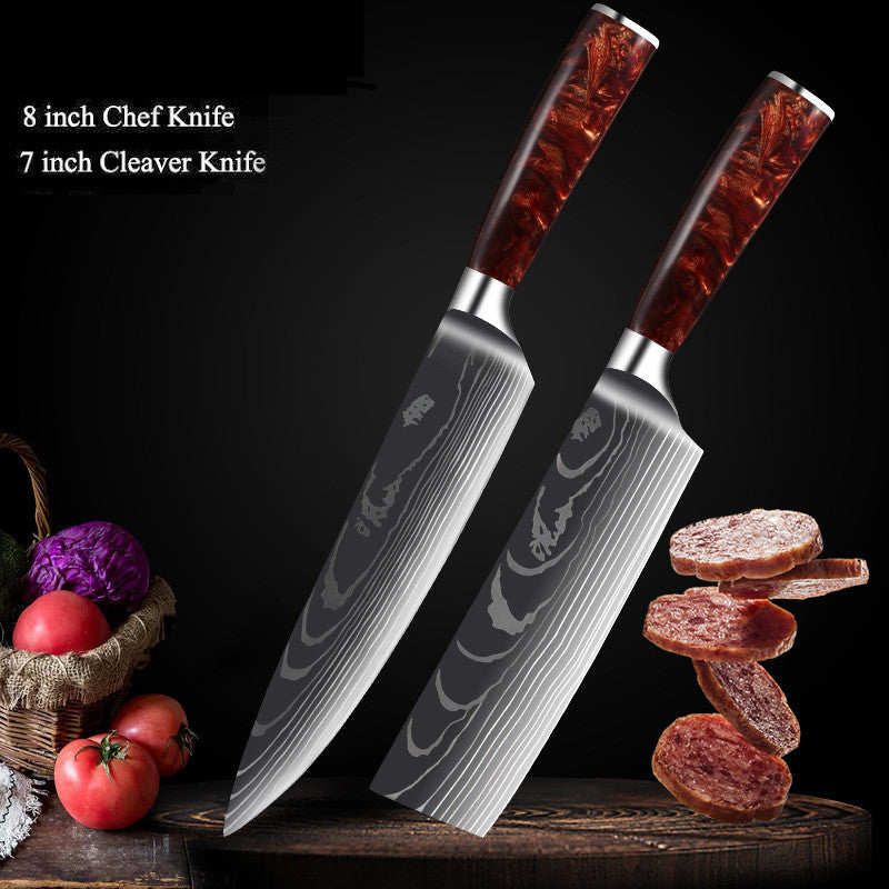 Damascus Laser Pattern Knife Set with Resin Handle - Multiple Sizes