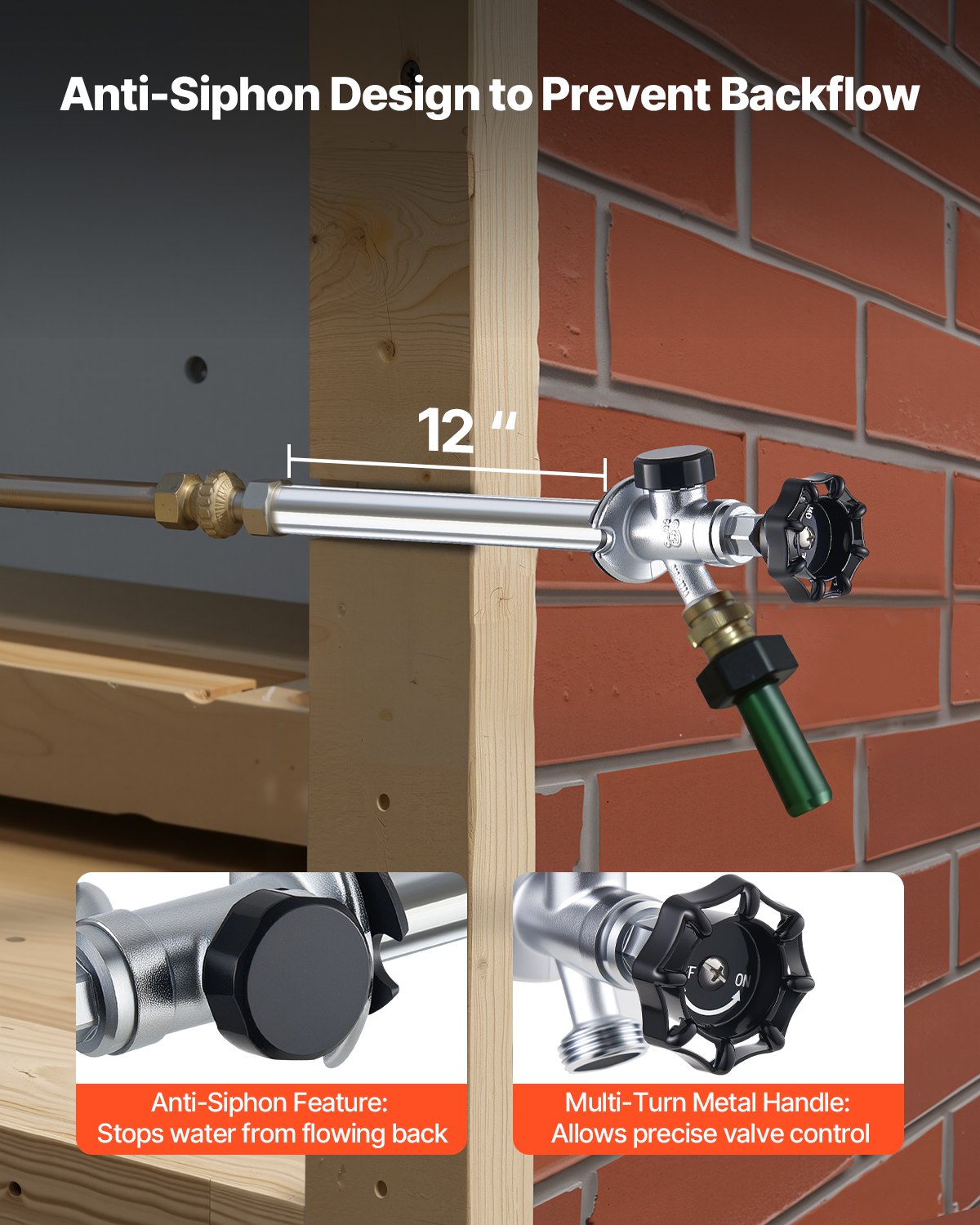 Frost-Free Garden Hose Bibb with Anti-Siphon Valve 1/2" Inlet 3/4" Outlet