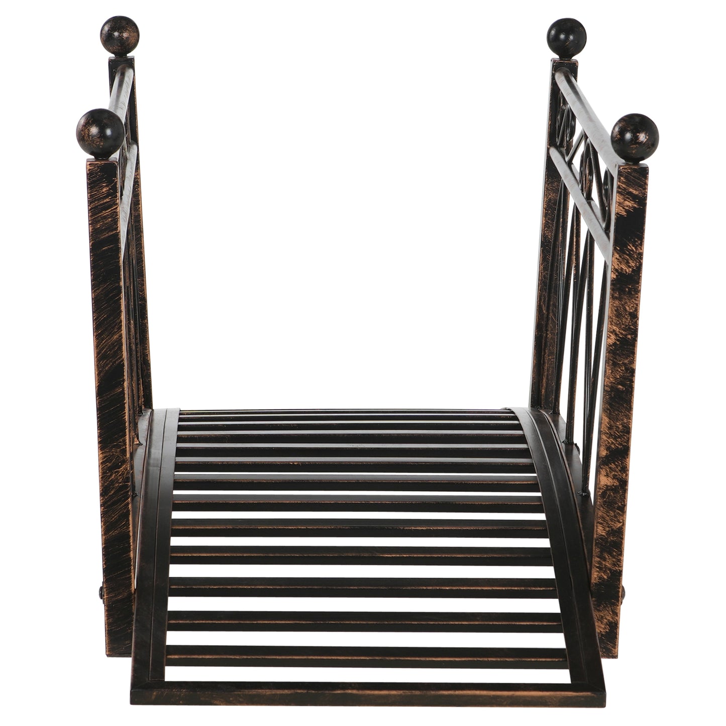 Metal Arch Garden Bridge with Safety Siderails - Bronze, 1110x160x460mm