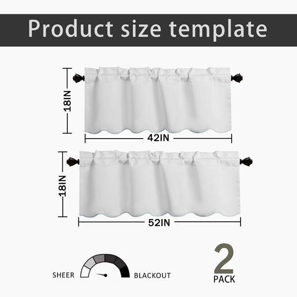 Blackout Window Valances - 2 Panels, 42"x18" - Black