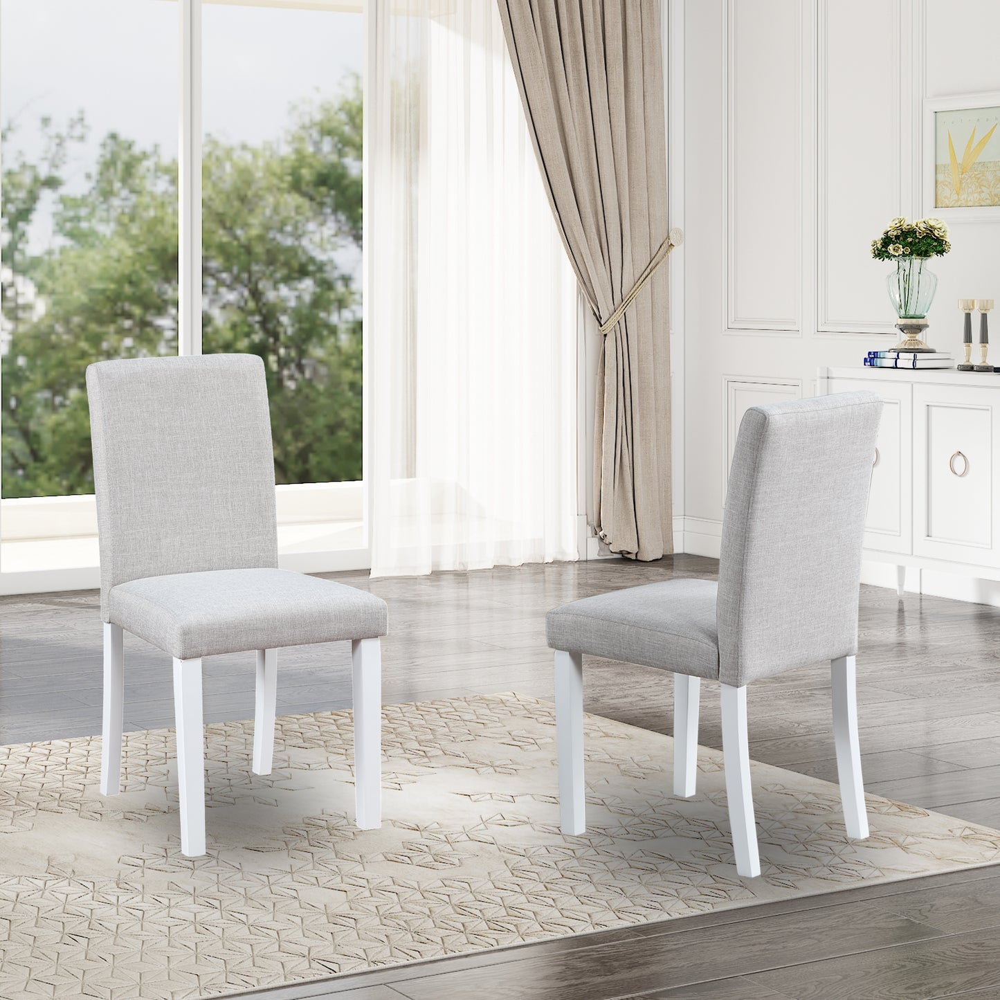 Dining Chairs Set for 4 - Padded White & Gray Kitchen Chairs