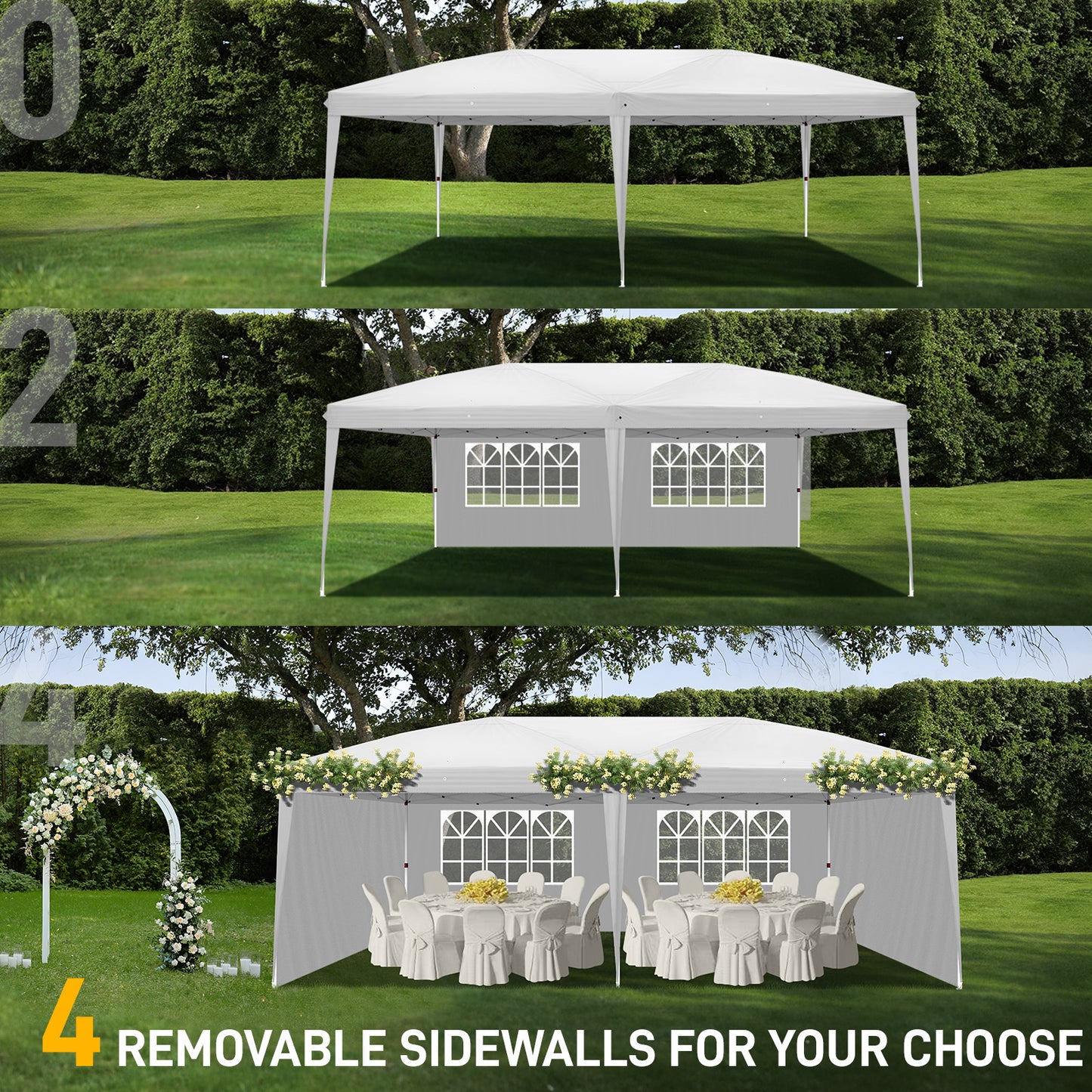20x10ft White Waterproof Folding Tent with 2 Windows