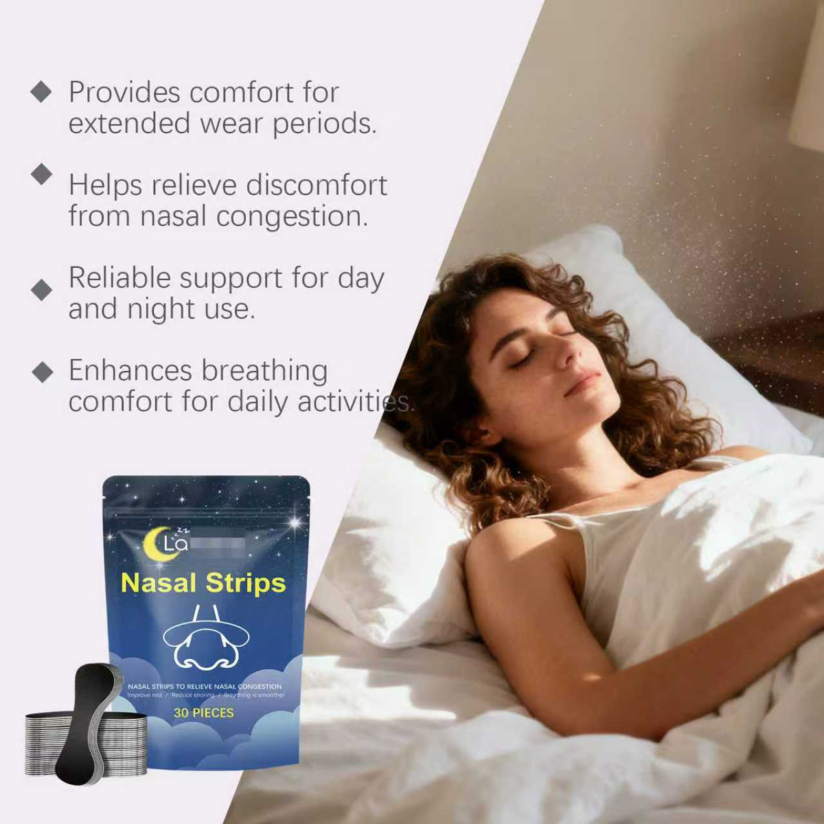 Anti-Snoring Sleep Strips - 30 Pieces Nasal Relief & Breath Aid