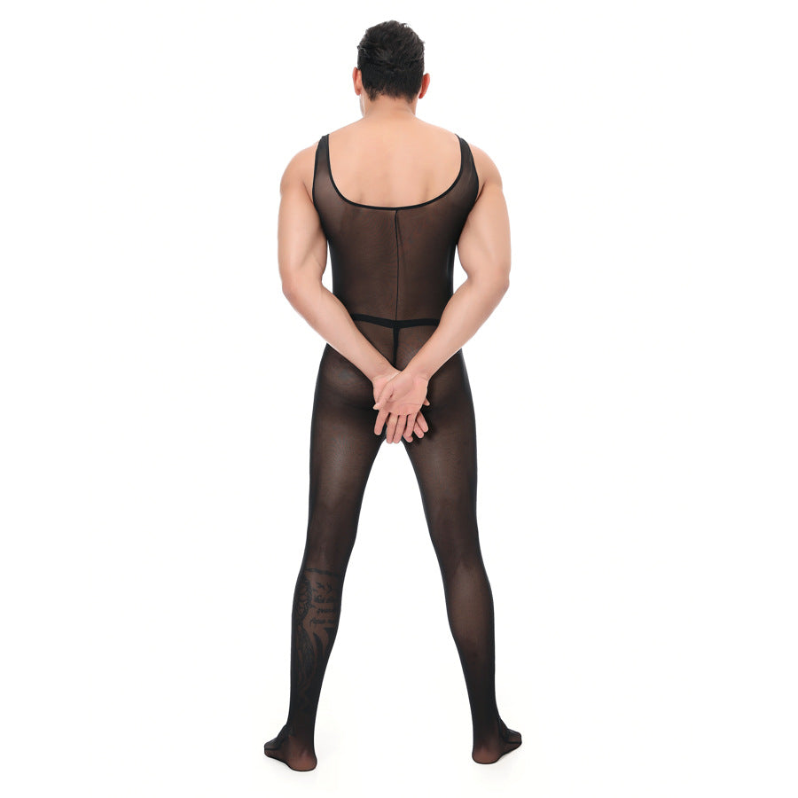 Men's Mesh Teasing Extreme Temptation Jumpsuit Uniform Black M-2XL