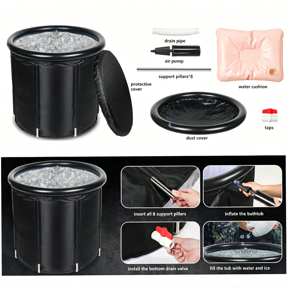 105 Gallons Cold Plunge Tub with Cover for Recovery & Therapy