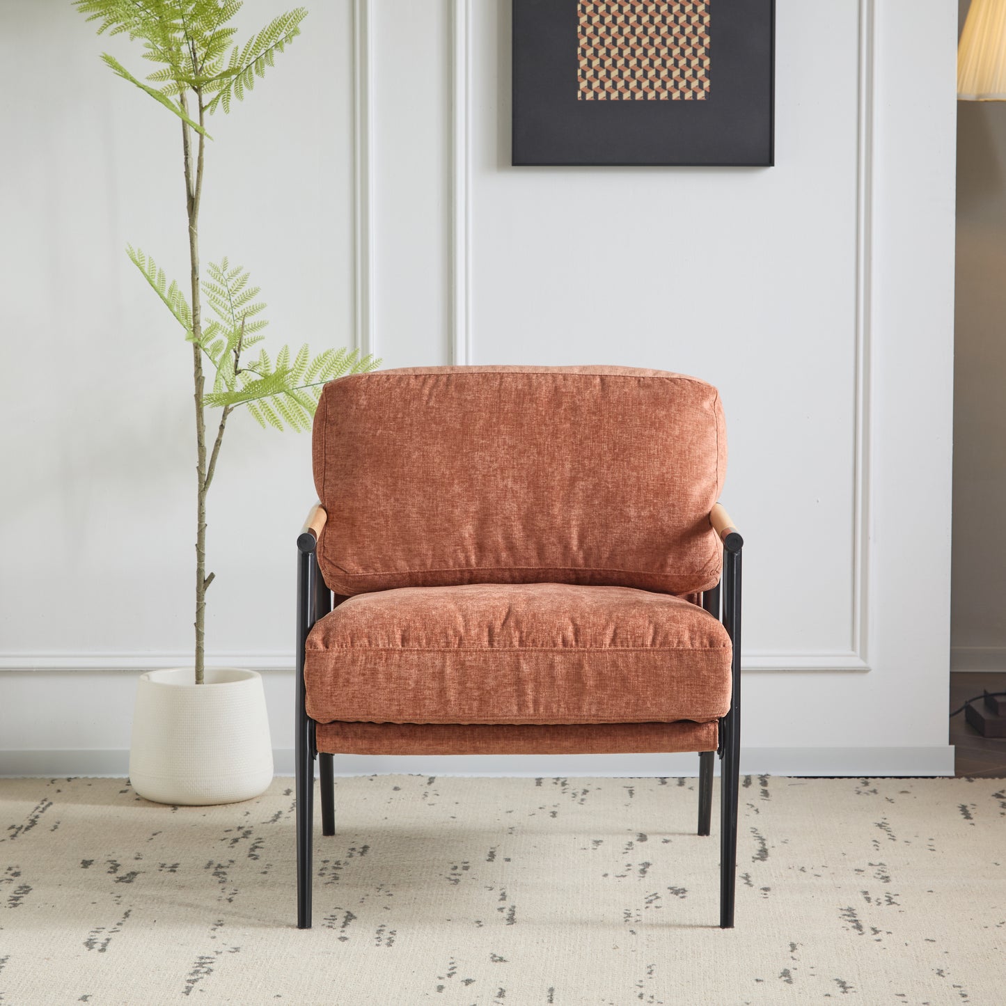 27.56 Modern Accent Chair With Plush Cushions, Minimalist Metal