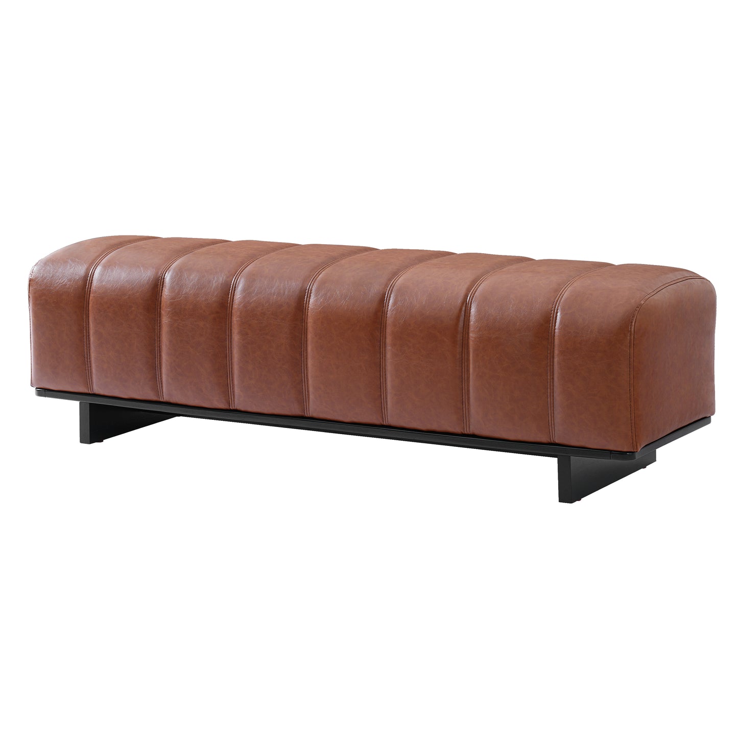 Indoor Dining Bench - Brown PU Fabric with Rubber Wood Legs