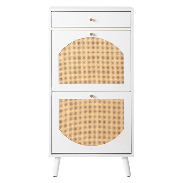 Shoe Cabinet with Drawer and 2 Flip-Top Compartments - White