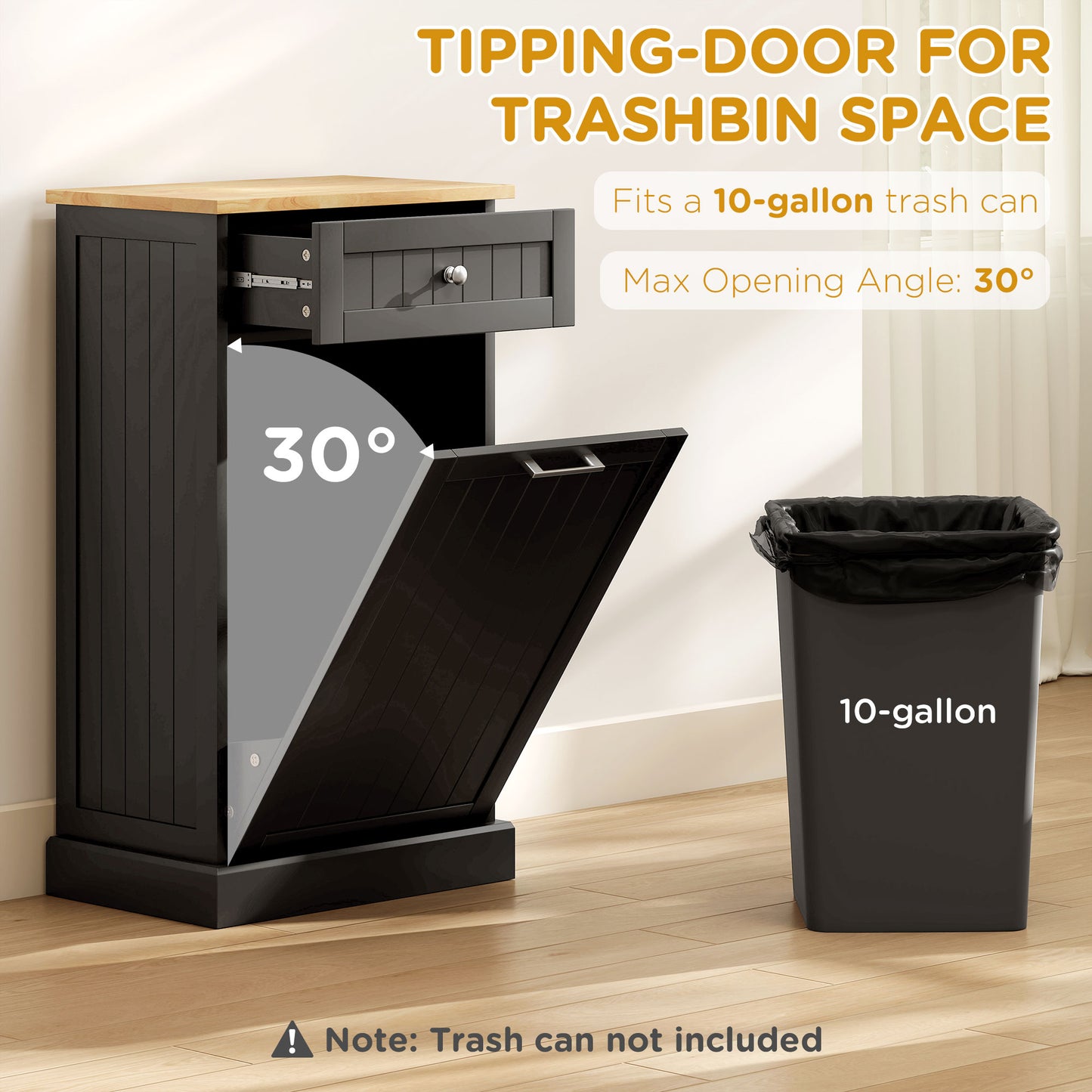 Tilt-Out Trash Cabinet with Storage Drawer - Black