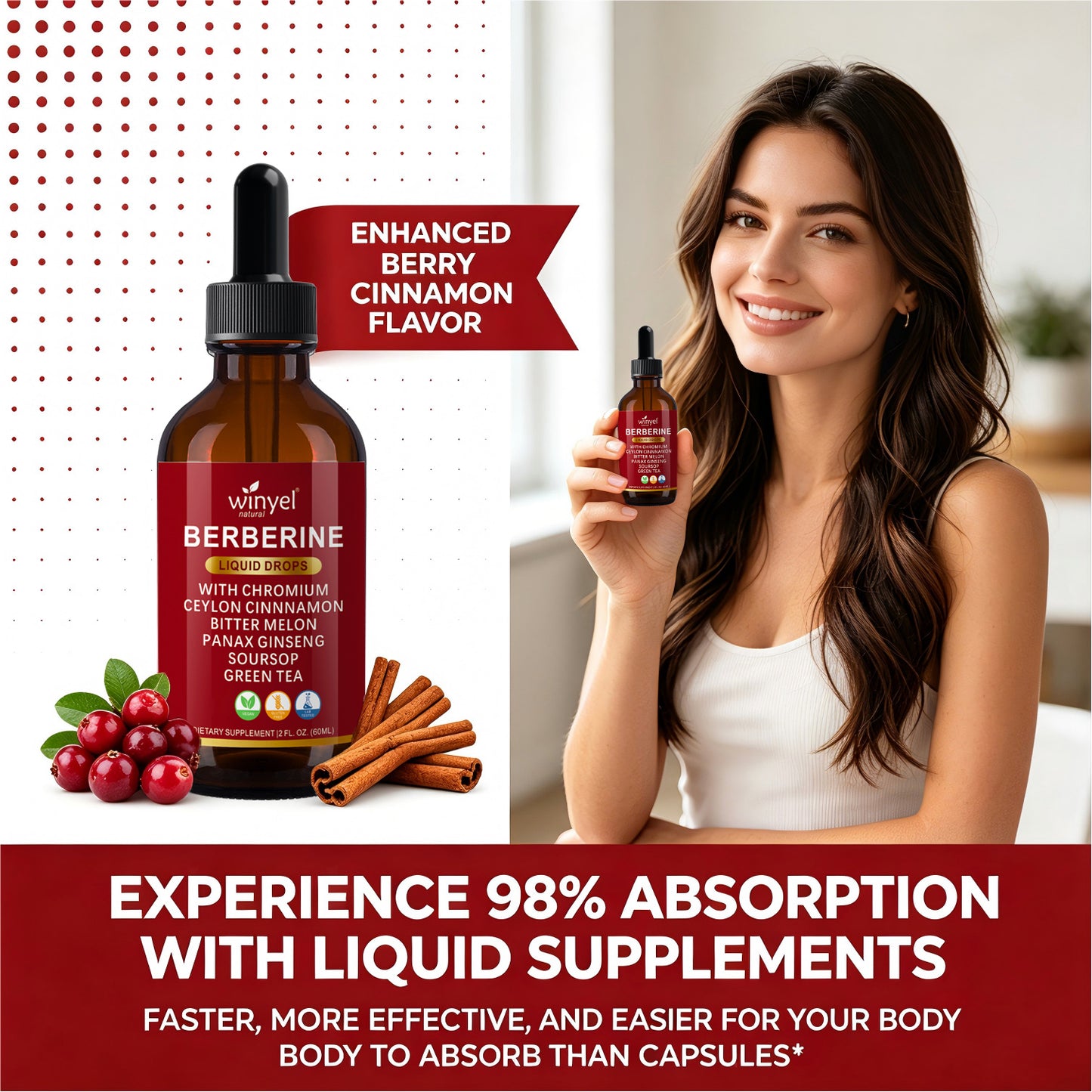 Organic Berberine and Ceylon Cinnamon Liquid Drops with Herbal Complex