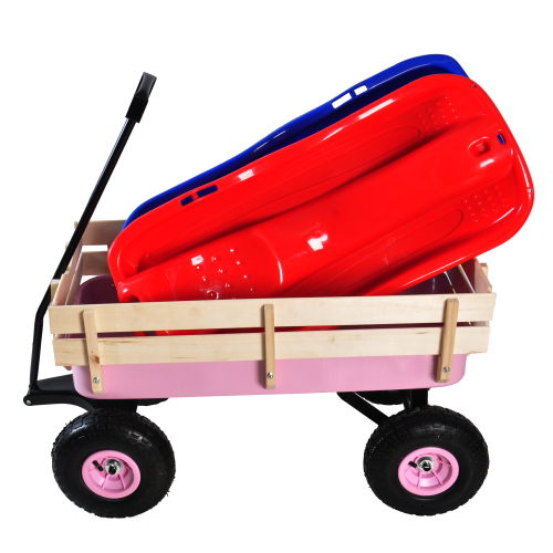All Terrain Garden Wagon with Wood Railing and Air Tires for Outdoor Use