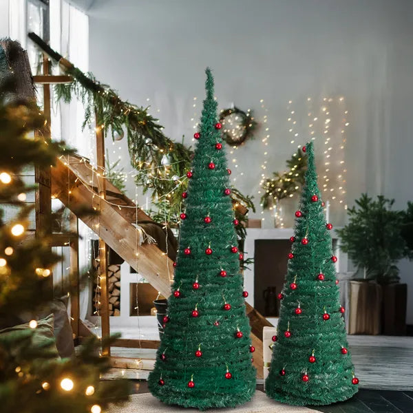 2-Pack Artificial Christmas Trees with Red Ball Ornaments - 6FT & 5FT