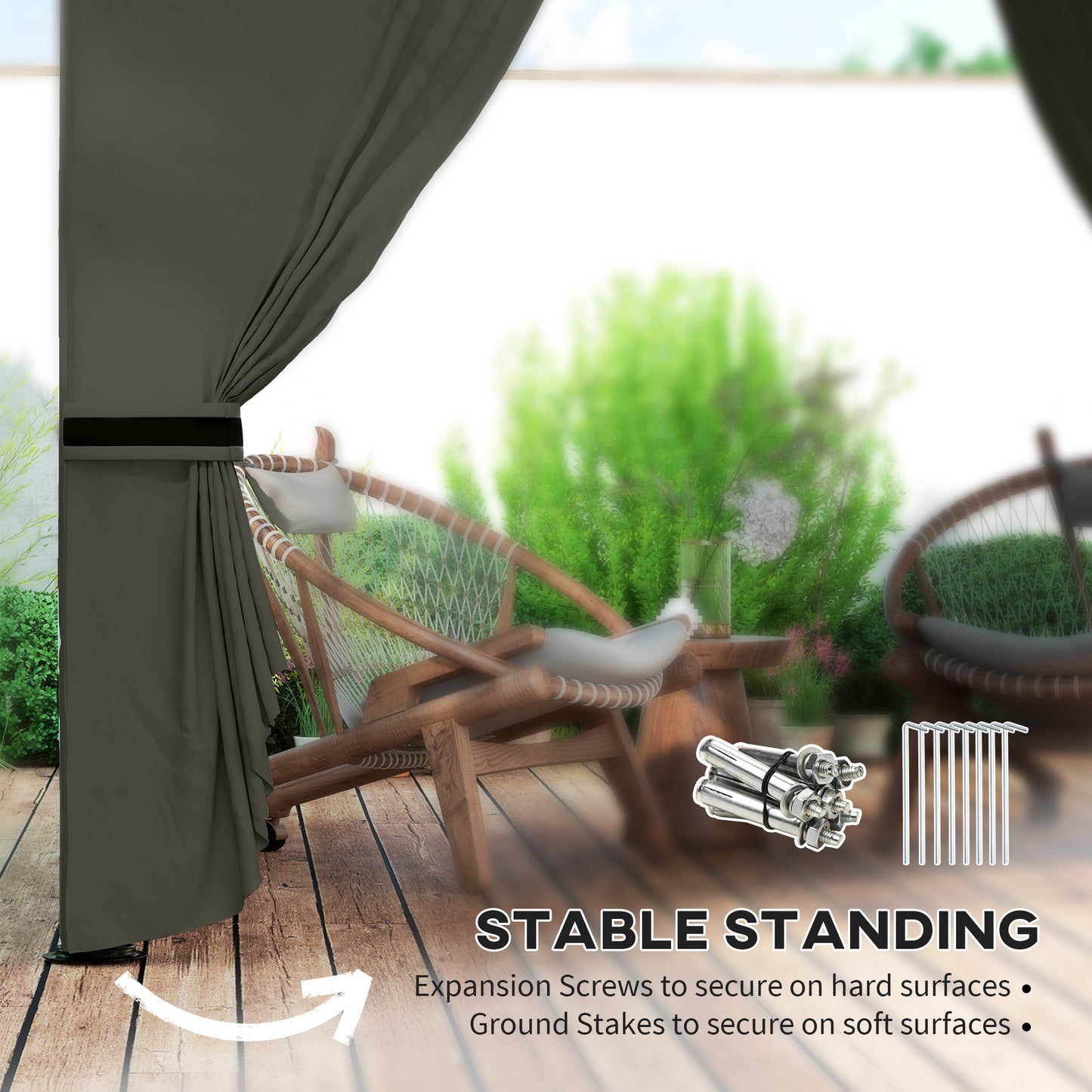 Outdoor Gazebo with Curtains & Church Windows - Dark Gray