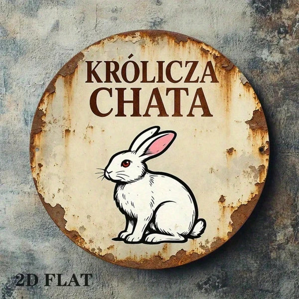 Vintage French Rabbit House Metal Wall Sign - 8-Inch Round