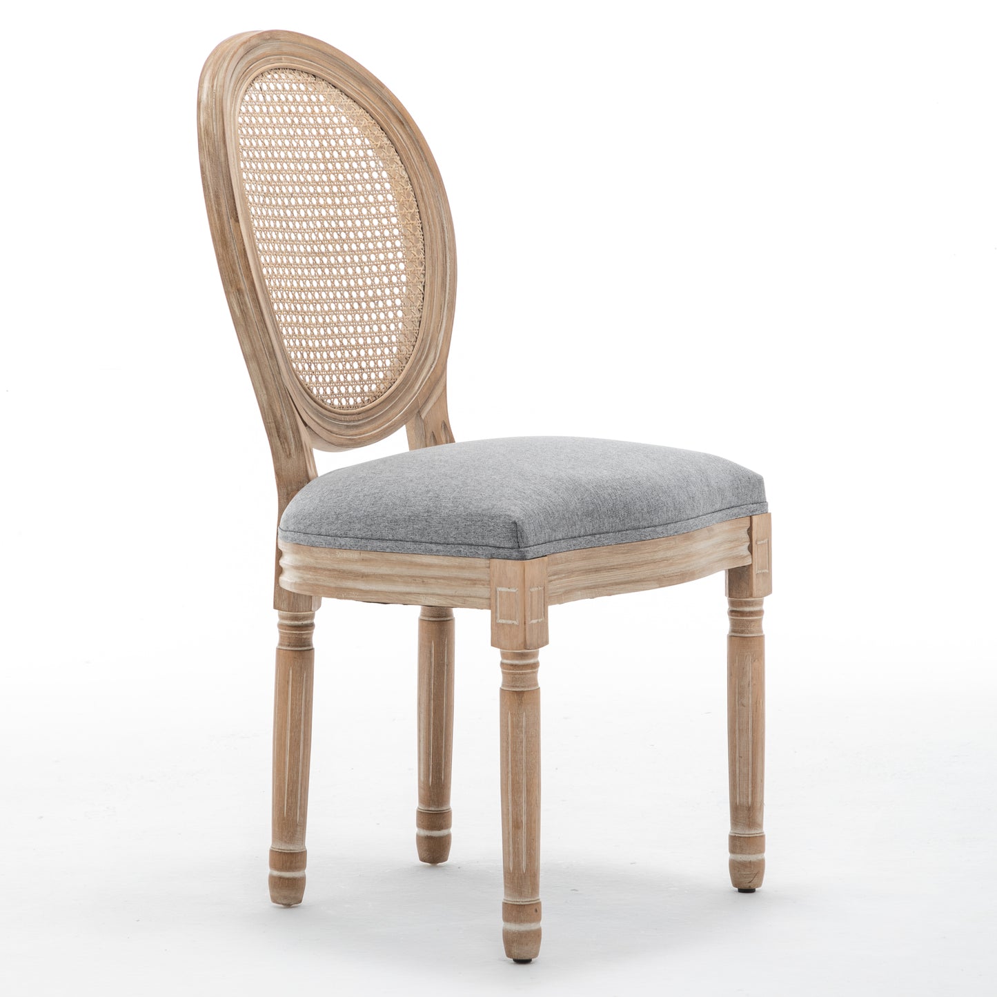 Farmhouse Dining Chairs Set of 2 - Grey Linen & Rattan Backrest