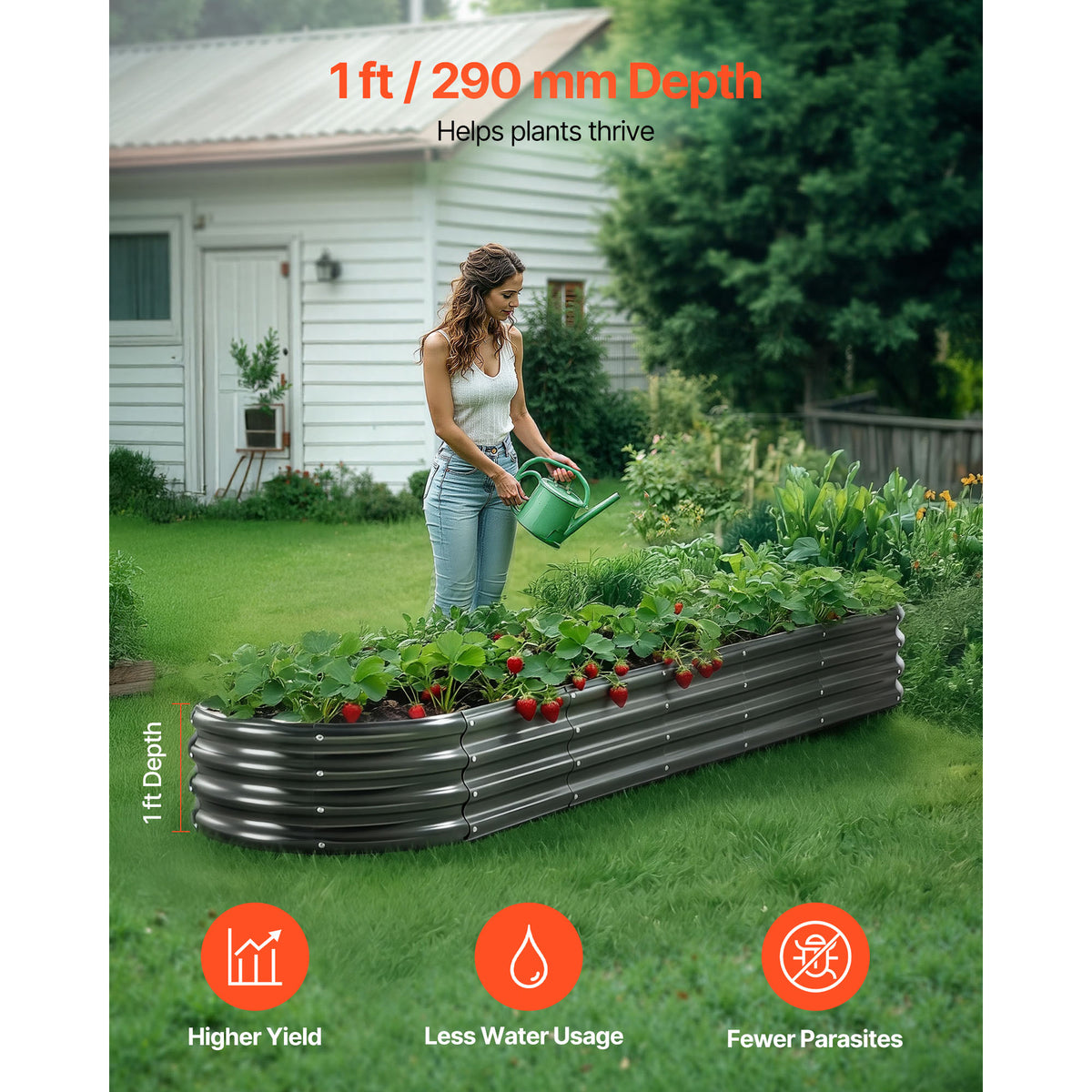 Metal Raised Garden Bed 8x2x1 Ft Oval Outdoor Planter for Vegetables Herbs Flowers
