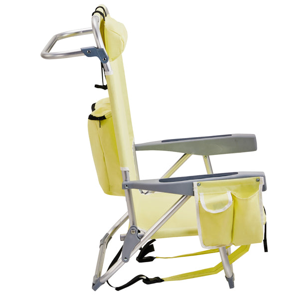 Lightweight Folding Beach Chair with Adjustable Back - Yellow