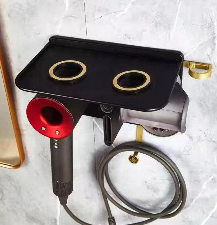 Hole-Free Hair Dryer Rack - Bathroom Wall Mount Storage Organizer