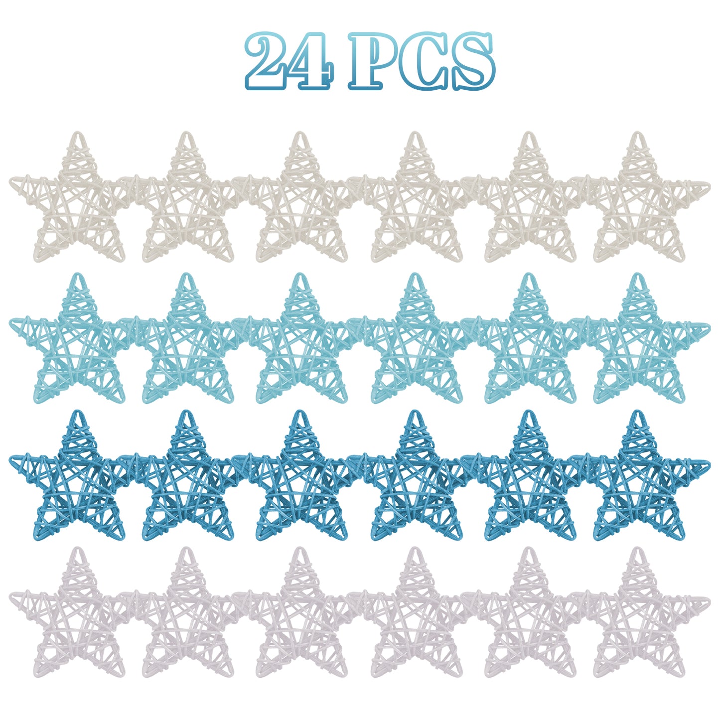24 Pcs Blue Ocean Theme Wicker Rattan Balls - 6cm