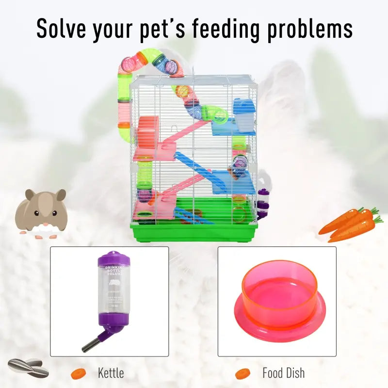5-Tier Hamster Cage with Exercise Wheels & Tunnels - Portable Animal Habitat