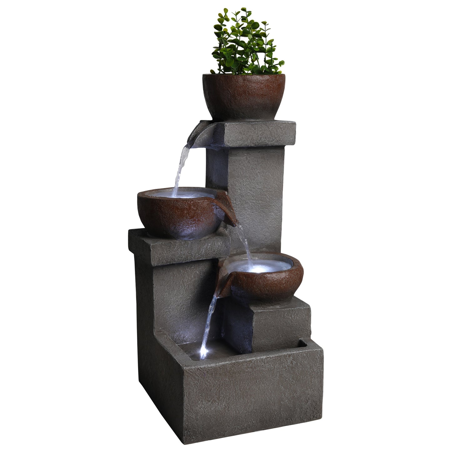 Outdoor Tiered Water Fountain with LED Lights Resin Garden Decor 23in