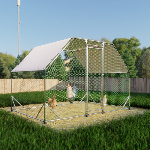 Large Walk-In Chicken Coop with Waterproof Cover - Metal Poultry Run 9.94 ft x 6.46 ft x 6.36 ft