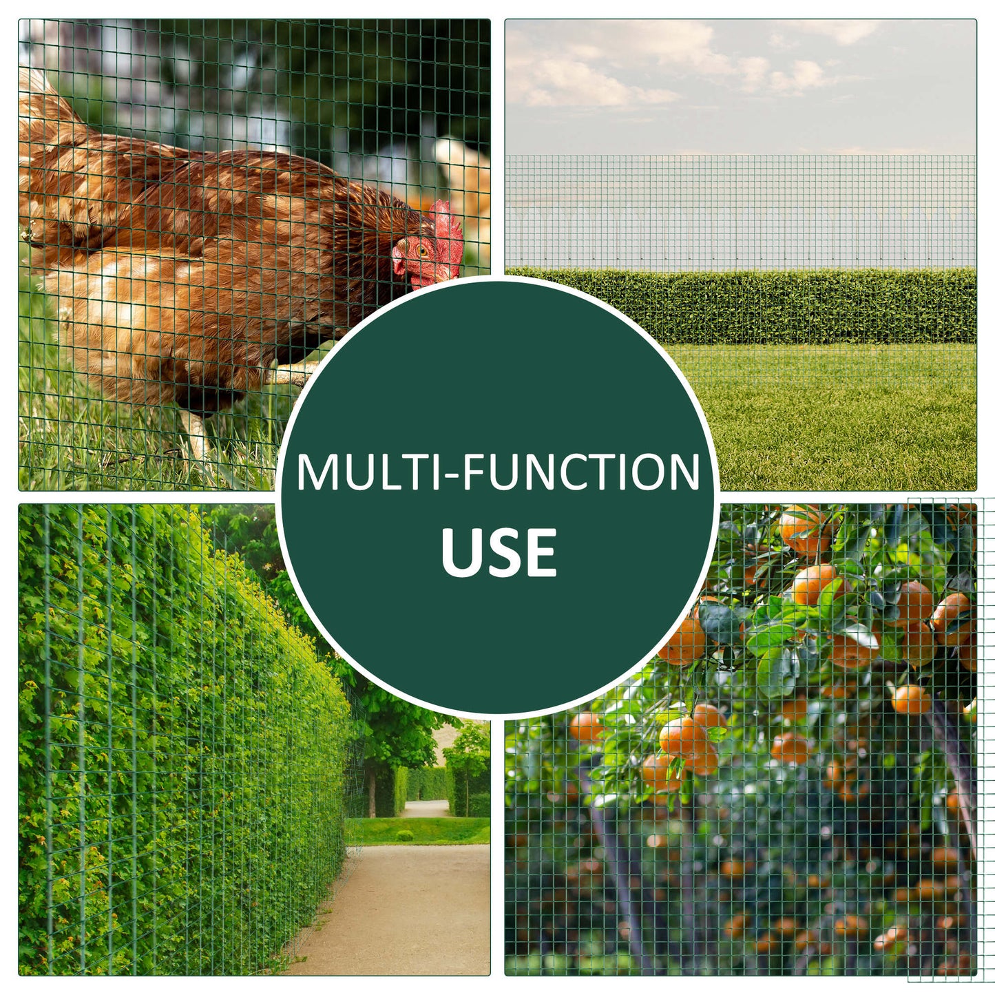 PVC Coated Steel Garden Fencing Mesh for Poultry, Animal Enclosures, and Gardens - Dark Green, 930x265x270mm