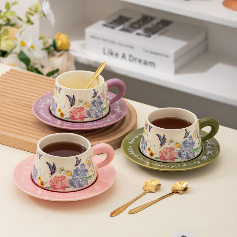 Ceramic Butterfly Coffee Cup and Saucer Gift Set - Vintage Kitchen Drinkware