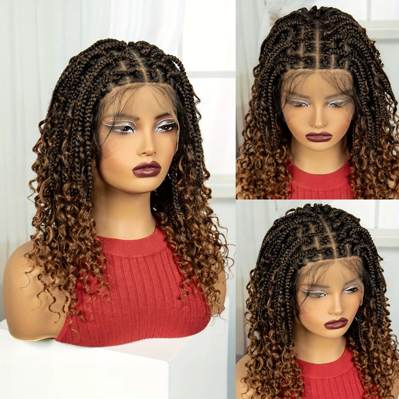 Three-Strand Braid Full Lace Synthetic Wig for Women - Long Curly Hair with Side Bangs