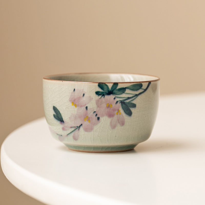 Hand Drawn Magnolia Ceramic Tea Cup 90ml - Borneol Style