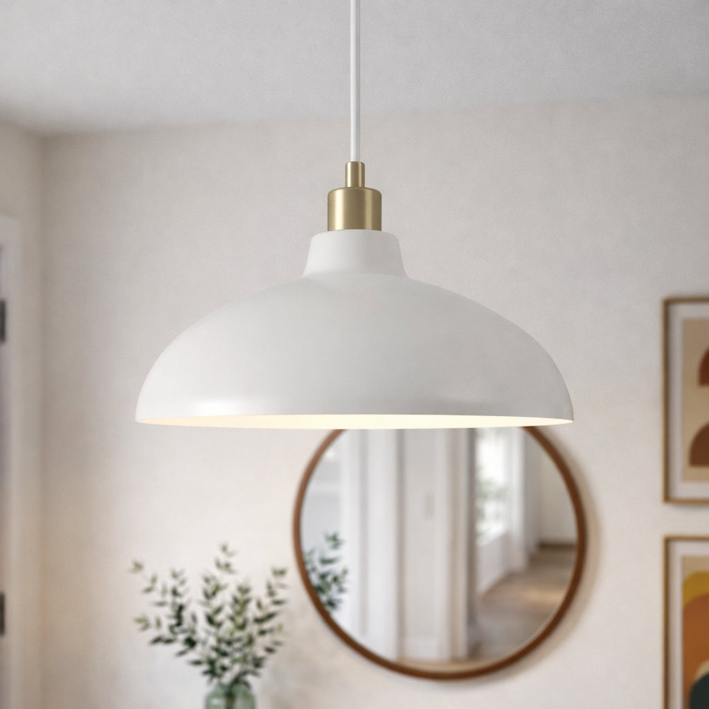 Astral Single Light White Pendant Lamp With Golder Brass Finish For