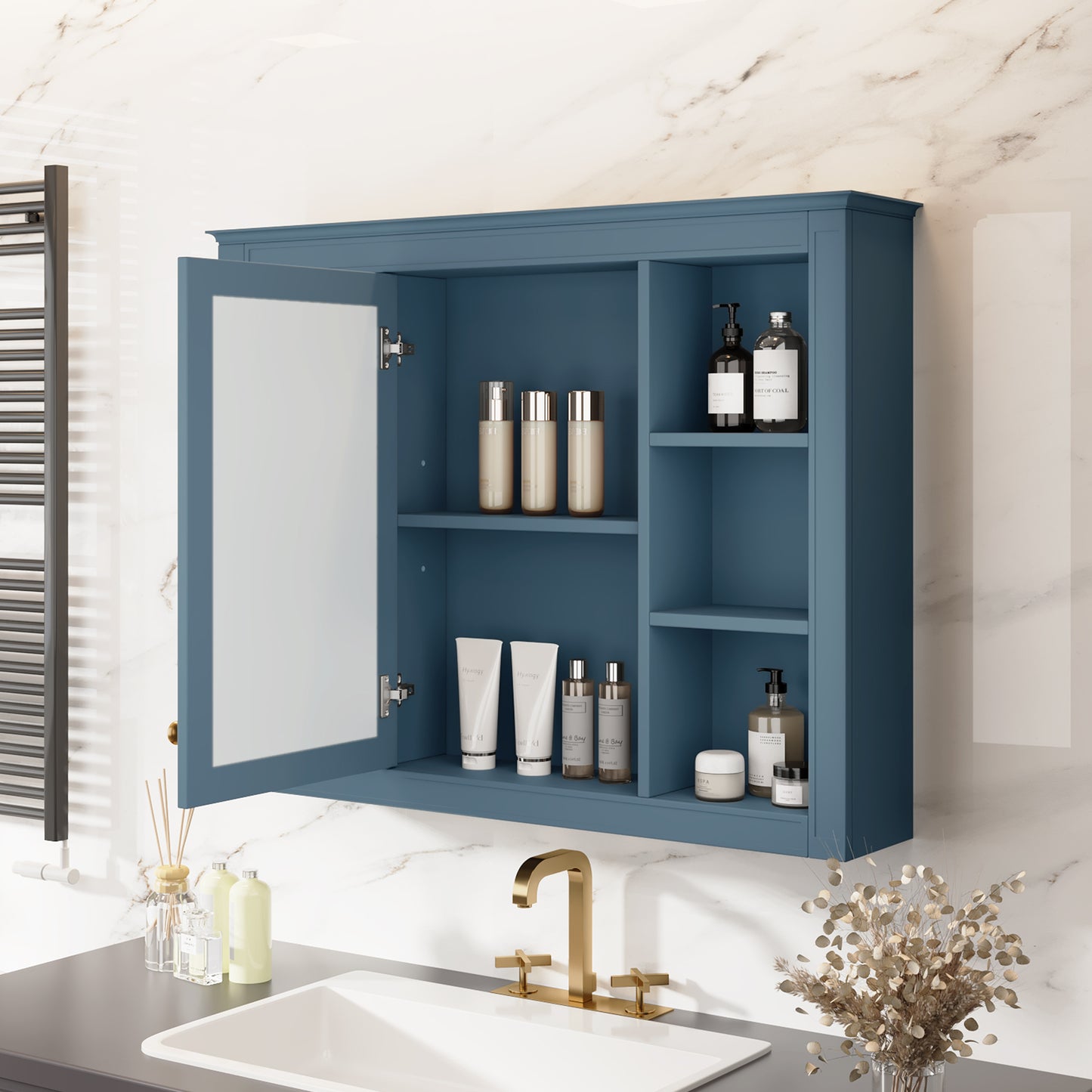35'' x 28'' Wall Mounted Bathroom Storage Cabinet with Mirror - Indigo Blue