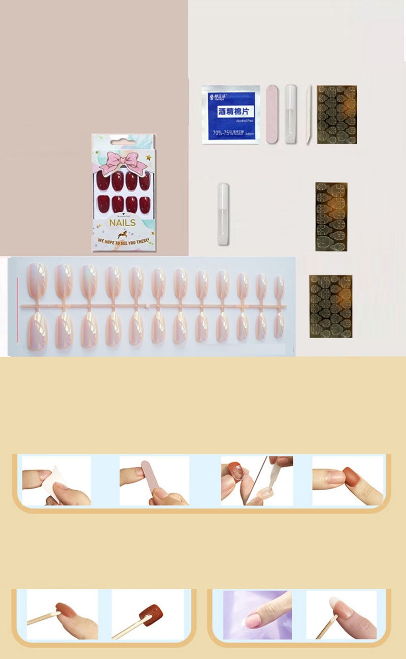 Long Fake Nail Set - Black Frosted Butterfly Design, Removable Armor Style