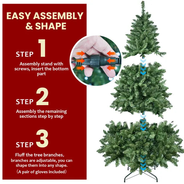 9ft Green RGB-Lit Artificial Christmas Tree with Hinged Base