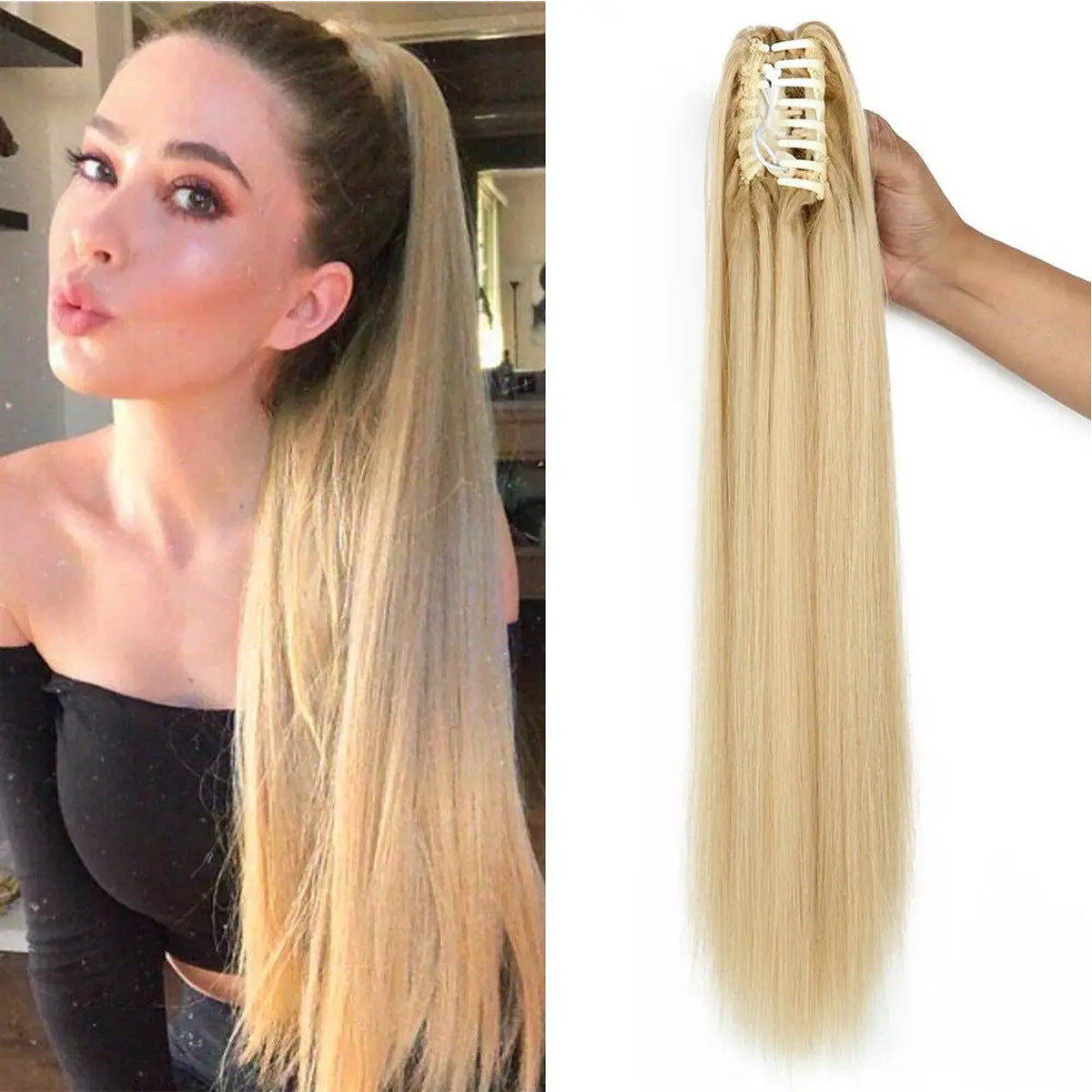 Women's Long Straight Ponytail Wig with Clip-In Medium Length Hair Extension