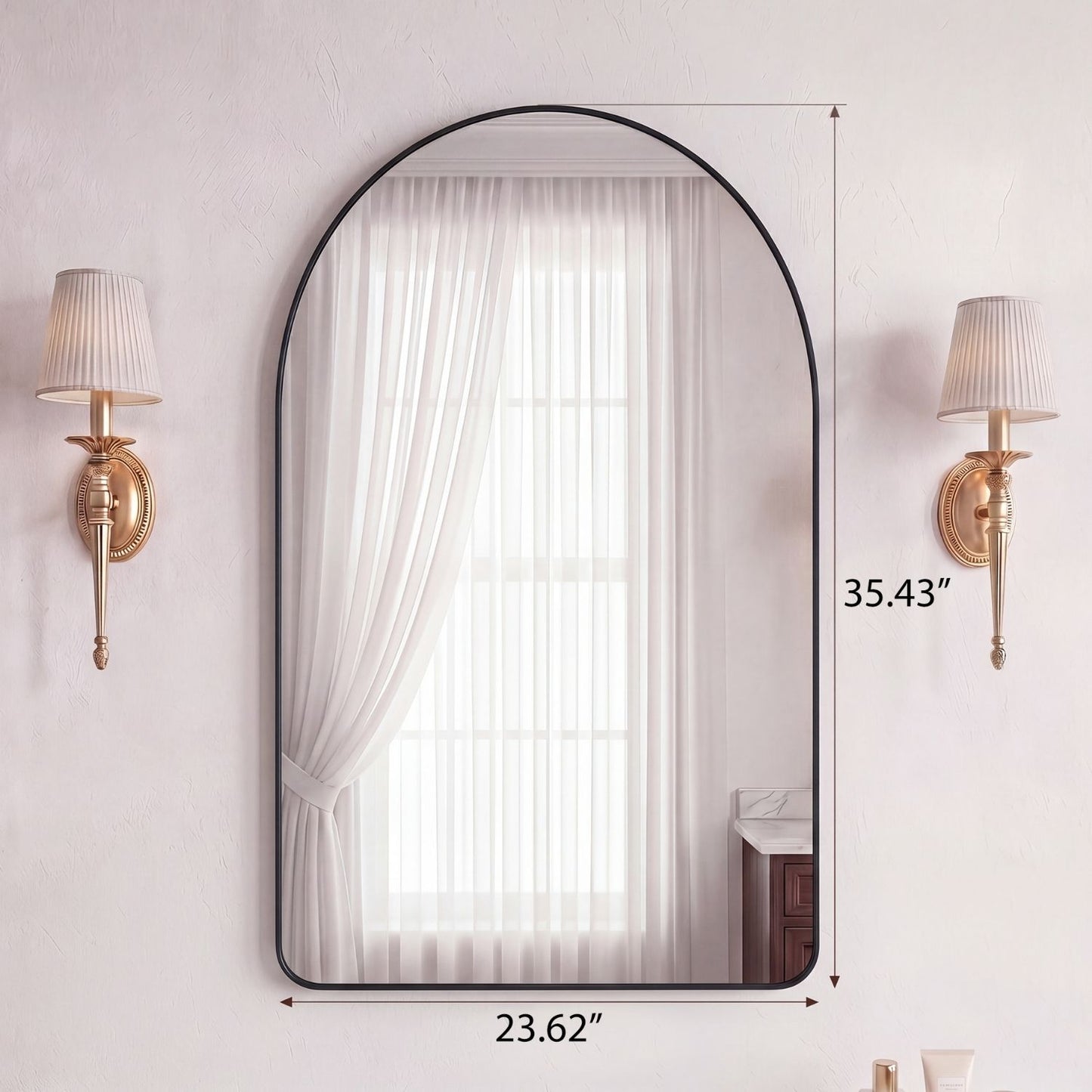 Arched Wall Mirror with Deep Metal Frame - Modern Bathroom Vanity Mirror