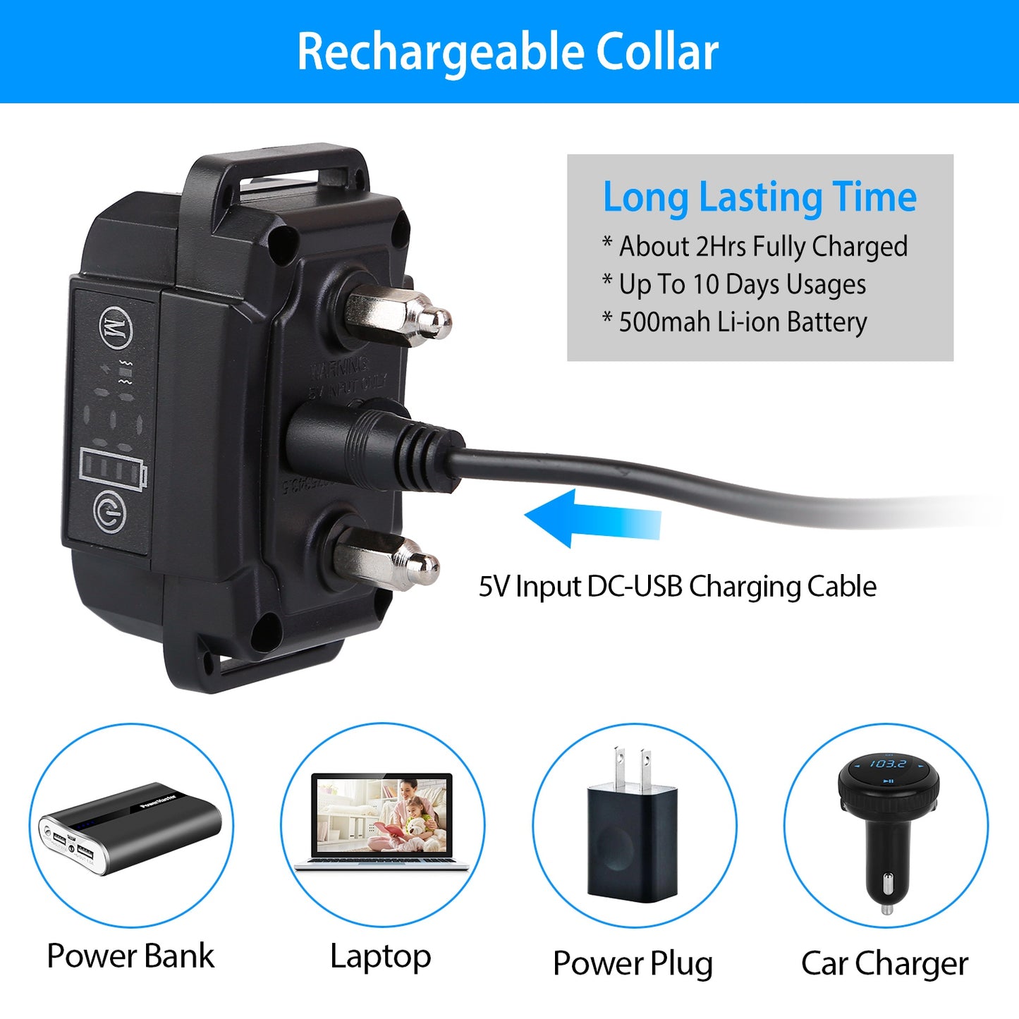 Rechargeable Waterproof Dog Bark Collar with Beep Vibration Static Modes