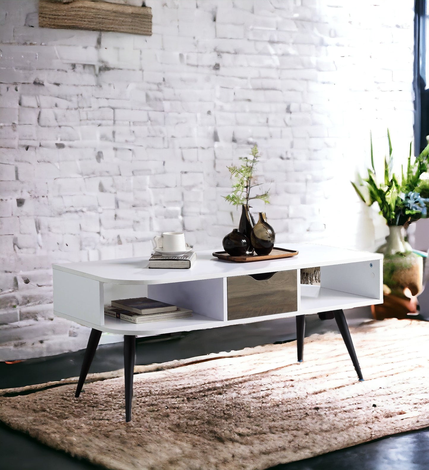 Halima Coffee Table - White & Black Finish with Storage