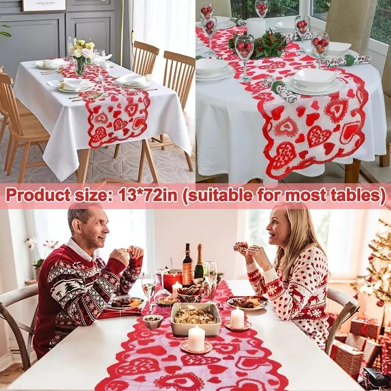 Lace Heart-Shaped Table Runner - 1 Piece, 13x72 Inches