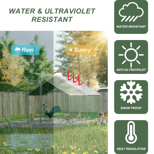 Large Metal Chicken Coop with Walk-In Run, PVC Coated Wire Mesh, Waterproof Cover