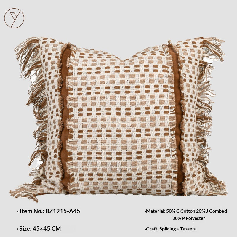 Handmade Patchwork Throw Pillow Set - Woven, Cotton & Linen Cushions for Sofa & Villa Decor
