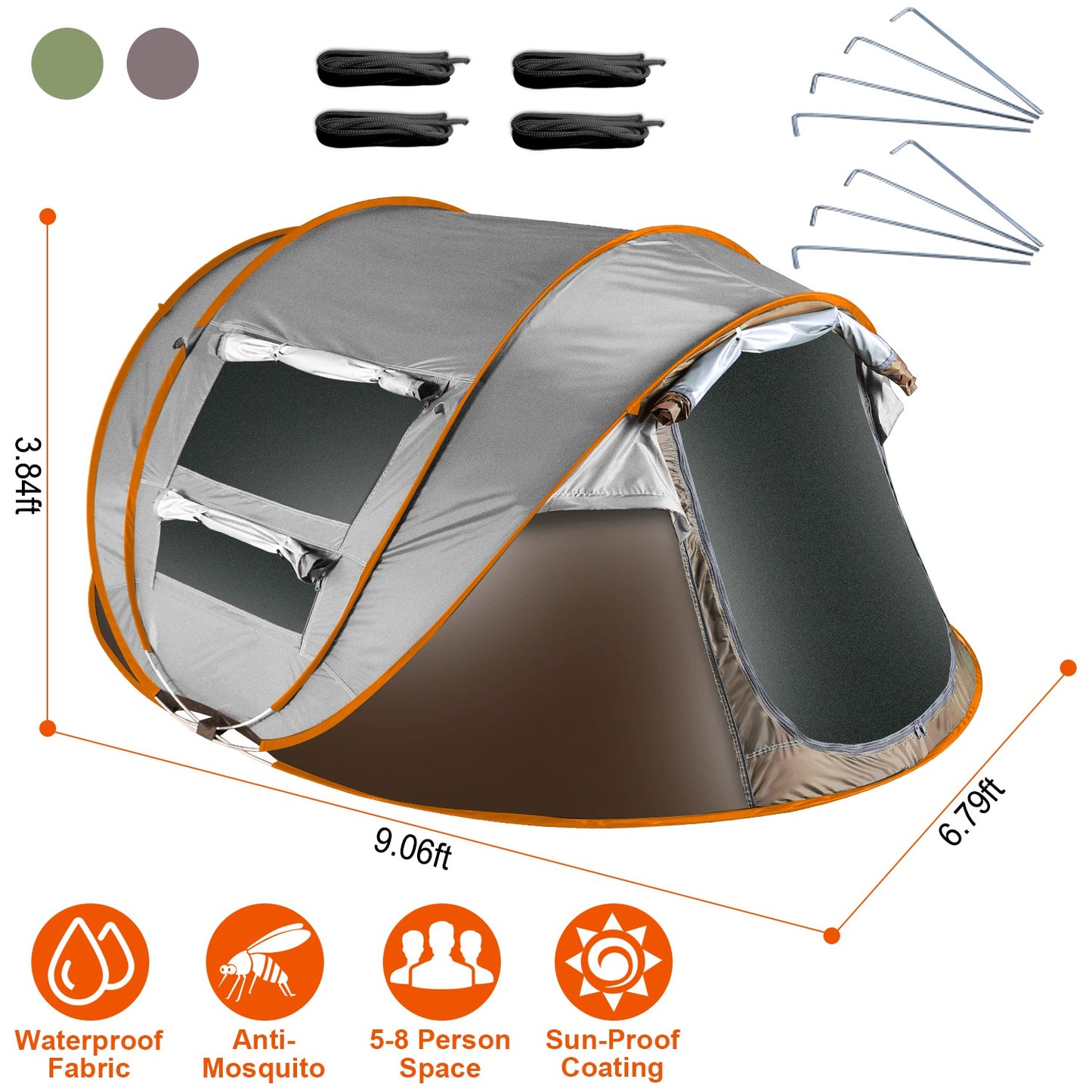 5-8 Person Automatic Pop-Up Camping Tent - Waterproof Khaki