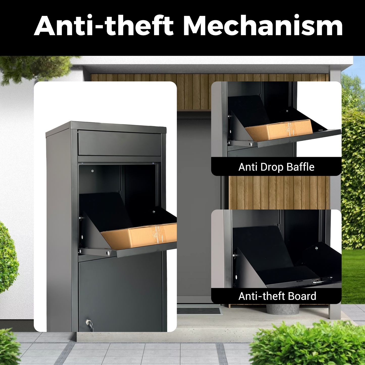 Large Steel Package Delivery Box with Lockable Mail Compartment - Black