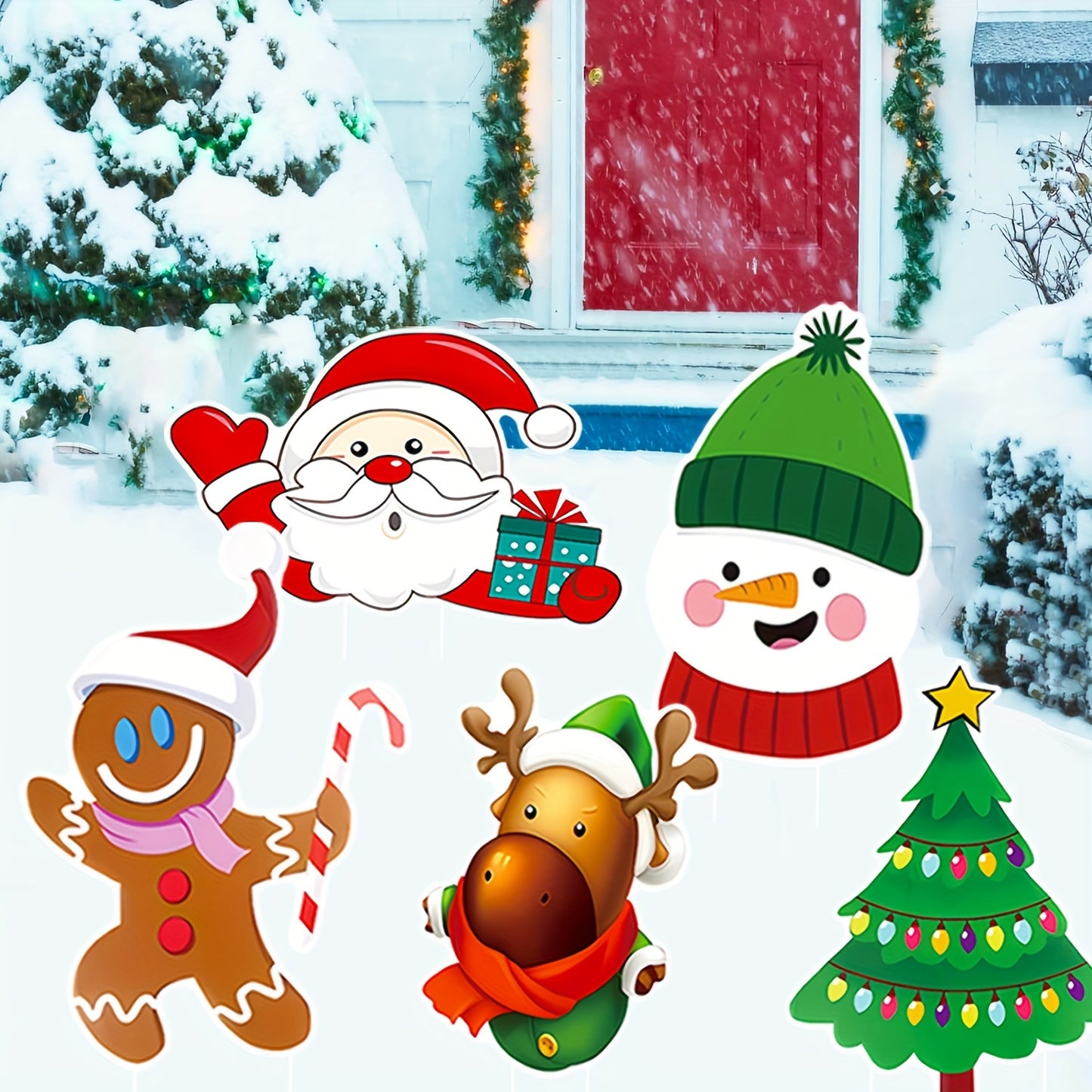Christmas Yard Sign Set - 5 Multicolor Placards