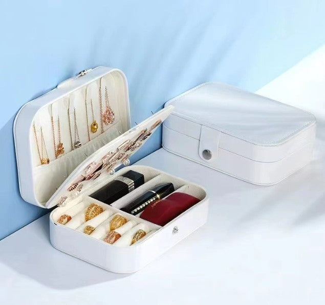 Double Snap Jewelry Box with Blue PU Leather - Jewelry Storage Organizer