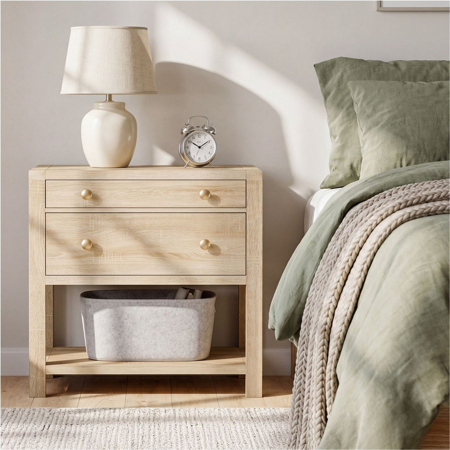 Multi-Function Nightstand with Drawer and Pull-Out Tray