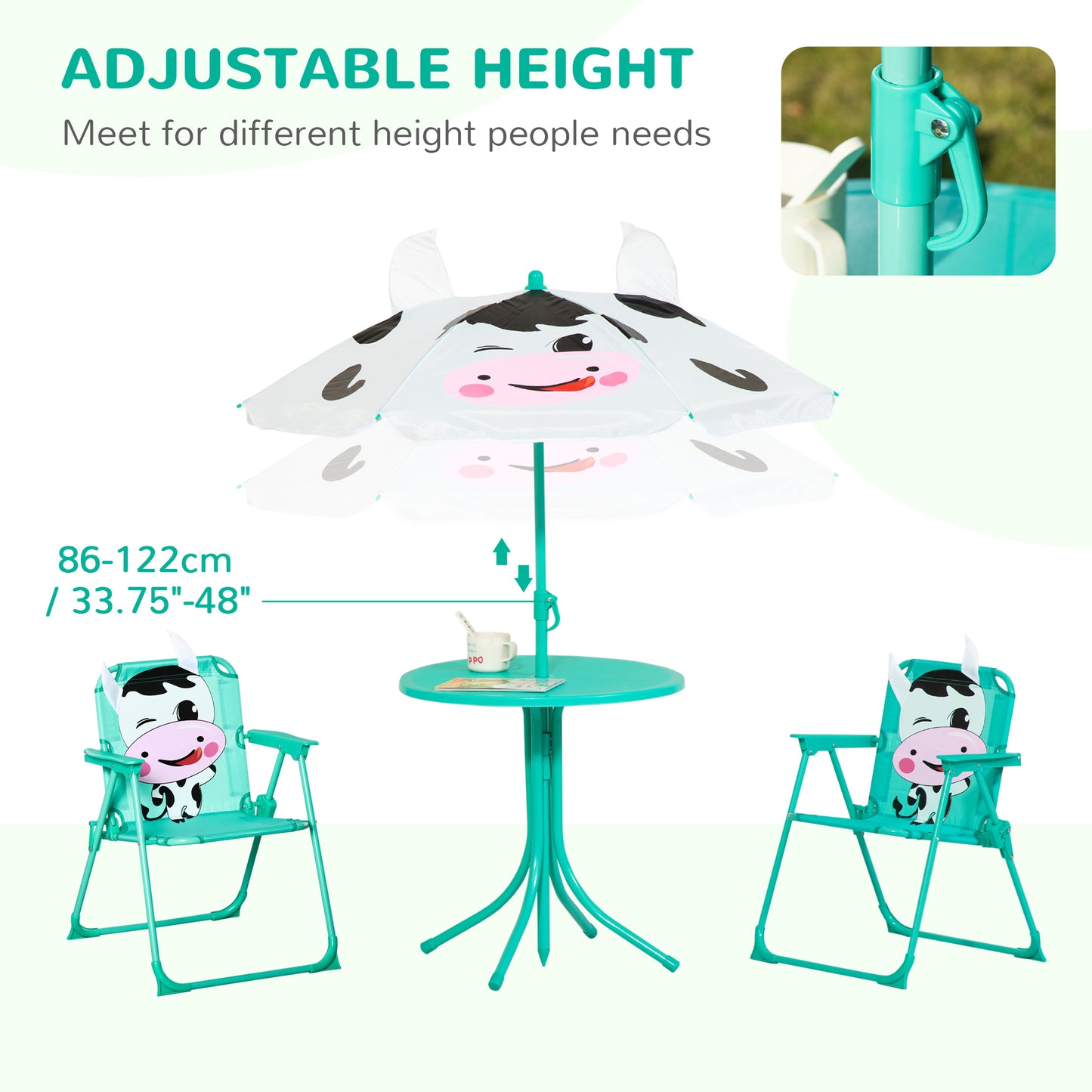 Kids Outdoor Table and Chair Set with Adjustable Umbrella - White